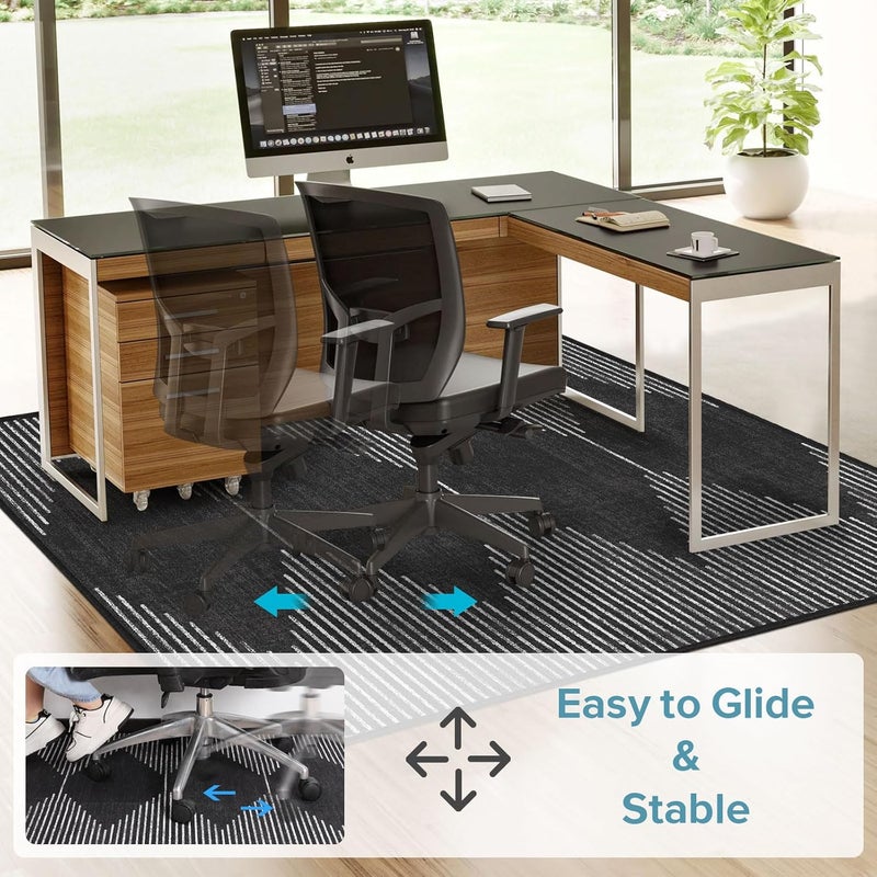 FURKIT حصيرة كرسي المكتب للأرضيات الخشبية، حصيرة مكتبية متينة بمقاس 48"x60" بنمط بوهو مخطط منخفض الوبر مع قاعدة غير قابلة للانزلاق، واقي أرضي سهل الانزلاق لأرائك متحركة - Image 5